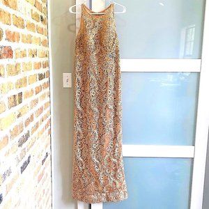 Aidan Mattox Gold Lace Dress NWT